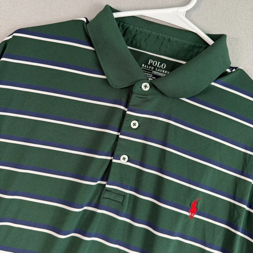 Polo Ralph Lauren Performance Polo Shirt Mens XL Green Striped Golf